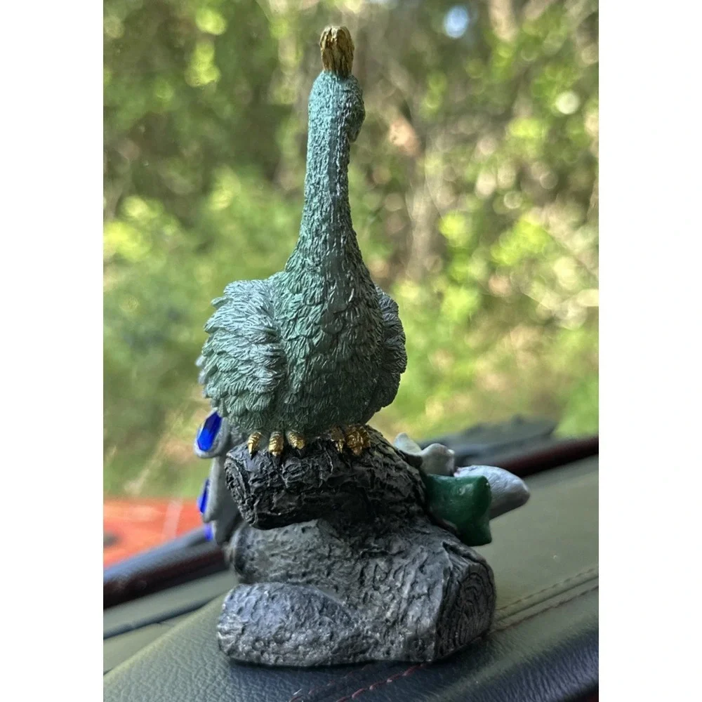 Peacock Figurine Resin Bird Statue Blue Jewel Tail Floral Branch Decor 5.5